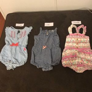 Baby girl romper bundle. 2 jean and one cotton.